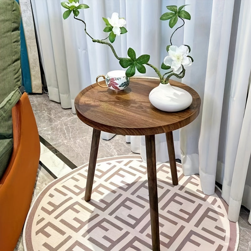 Wooden Round Side Table with Storage Rack - M2NJ