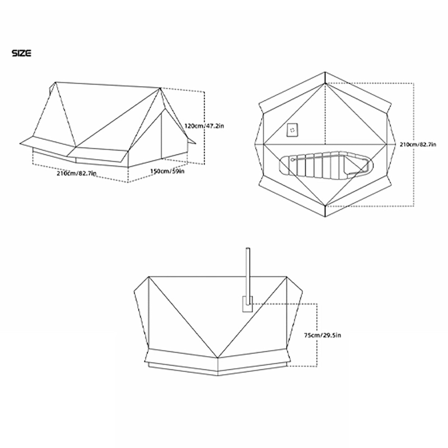 Tiny Cabin Style Camping Hot Tent With Two Poles Winter Camping Tent 006LX