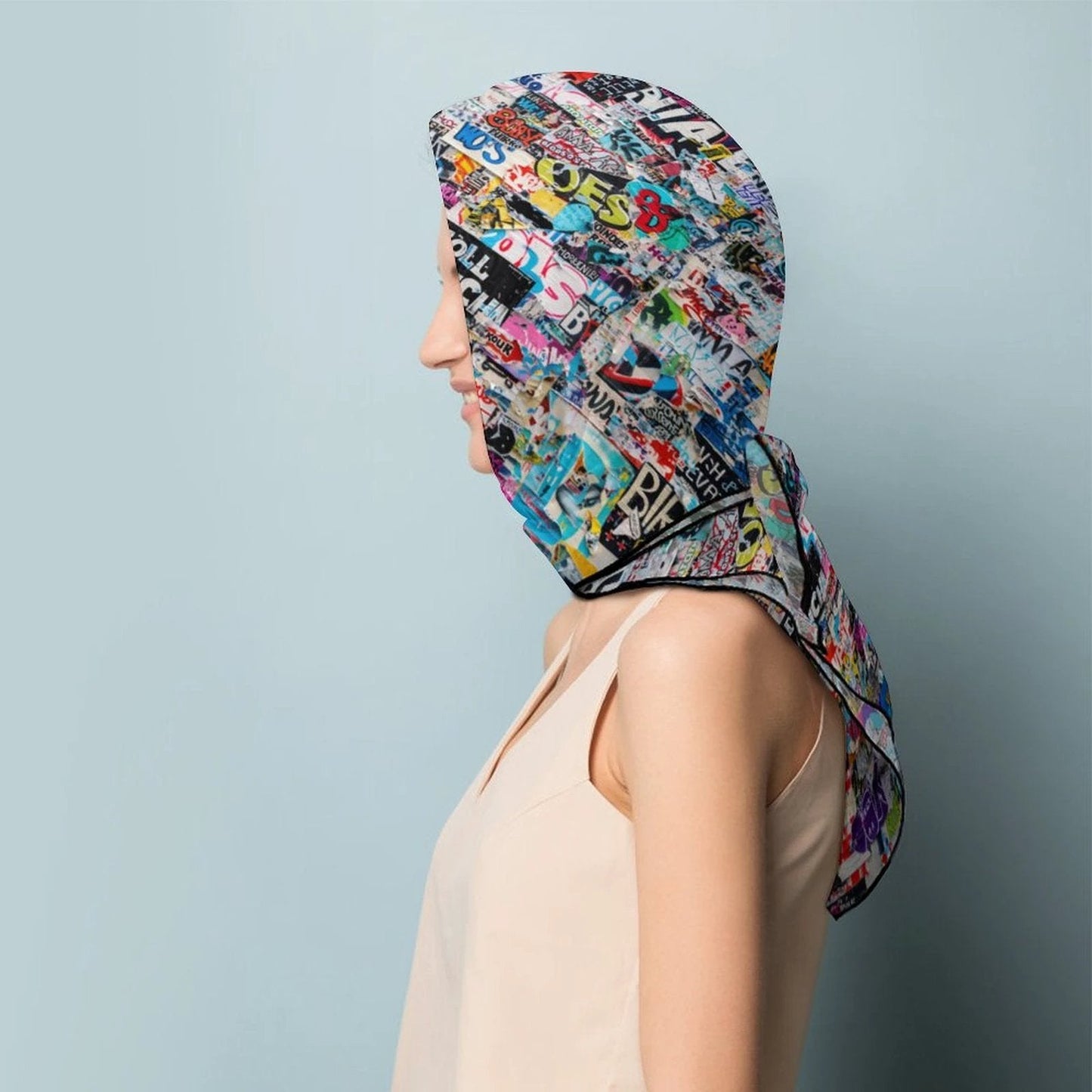 Graffiti Comic Collage Women's Scarf — Street Art AOP Silky Square Wrap, Loud Accessory Statement