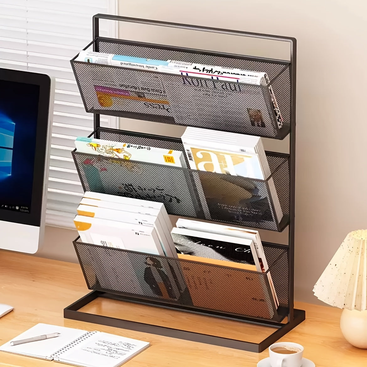 3-Tier White Metal Storage Rack for Office Supplies - F2IJ