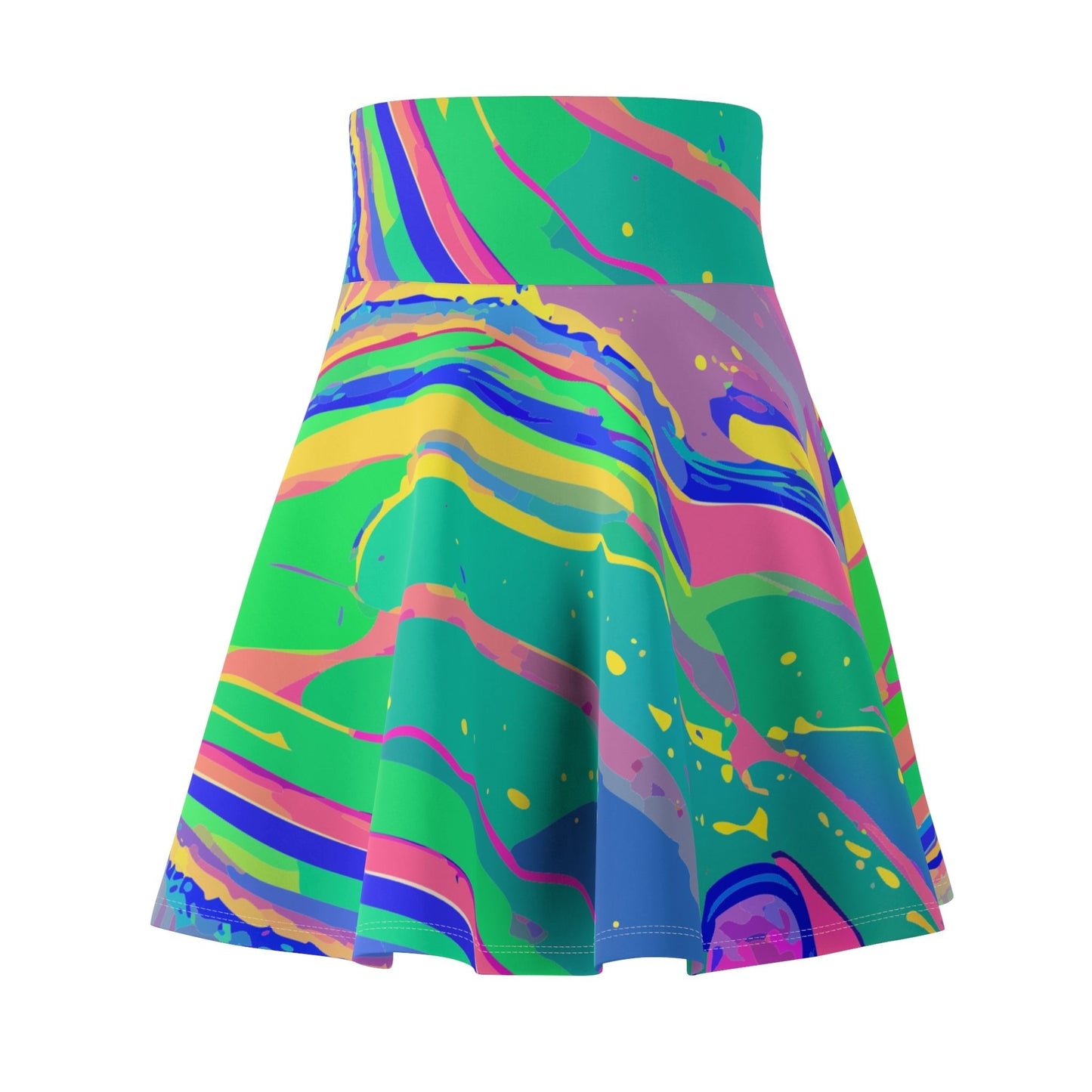 Skater Skirt – Mermaid Gems Radiant Aqua Neon Splash Iridescent Rave Mini Skirt
