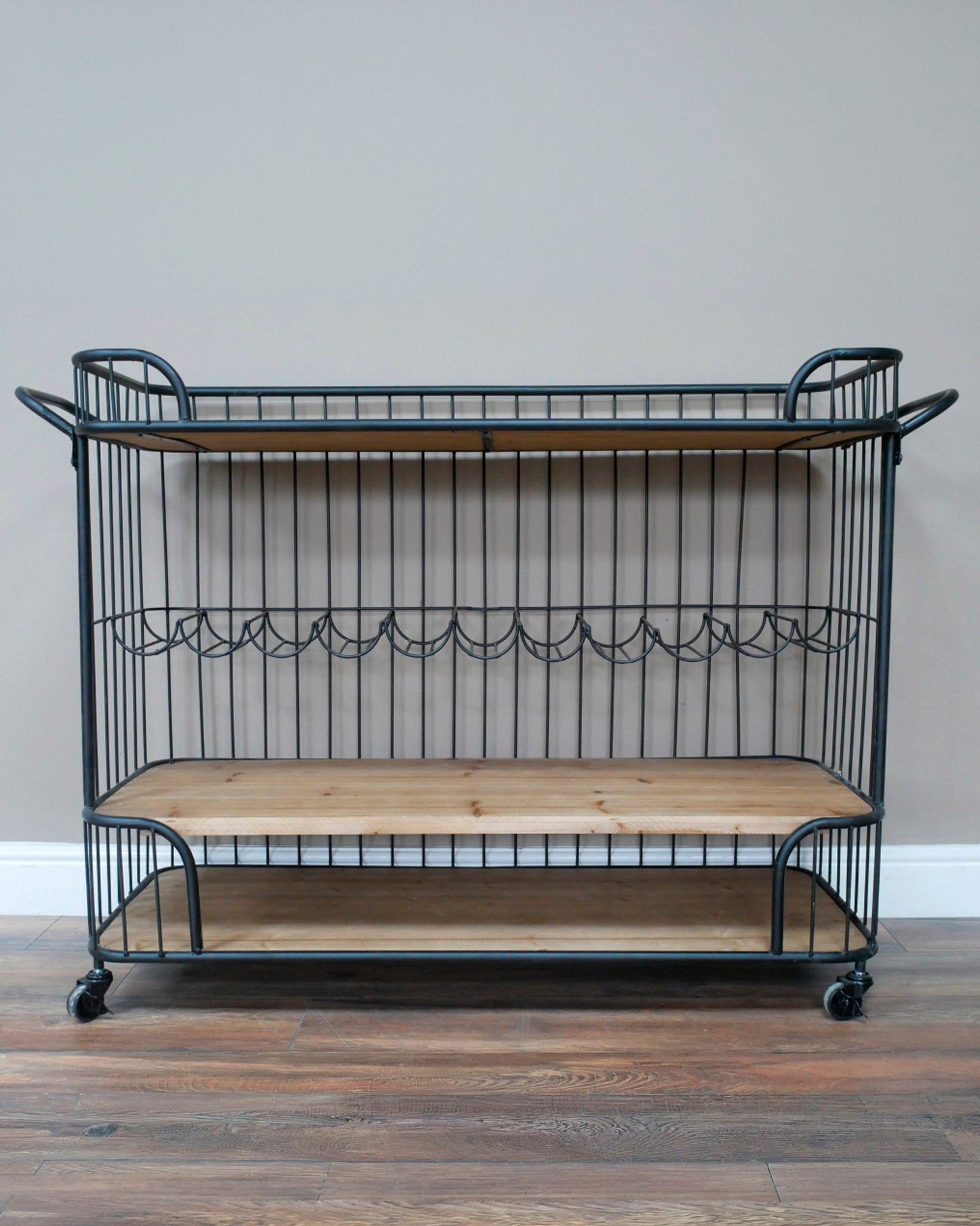 Black Metal & Wood Wine Trolley