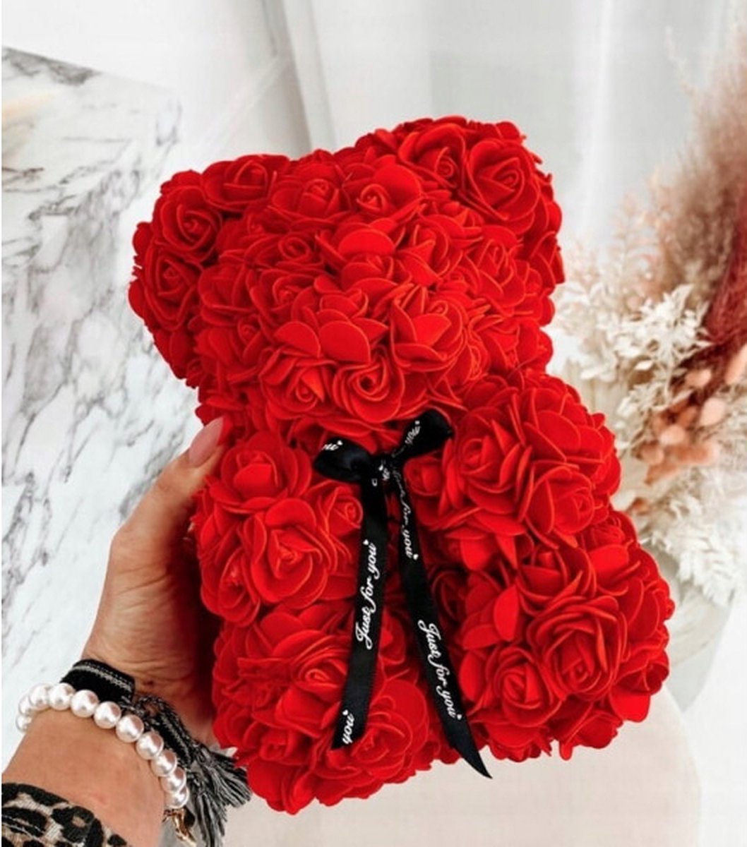 ADGO-GO - Rose bear met giftbox 25 cm - rozen beer - Romantisch Liefdes cadeau cadeautje - Cadeau voor vrouw - Huwelijk - Vriendin- rood
