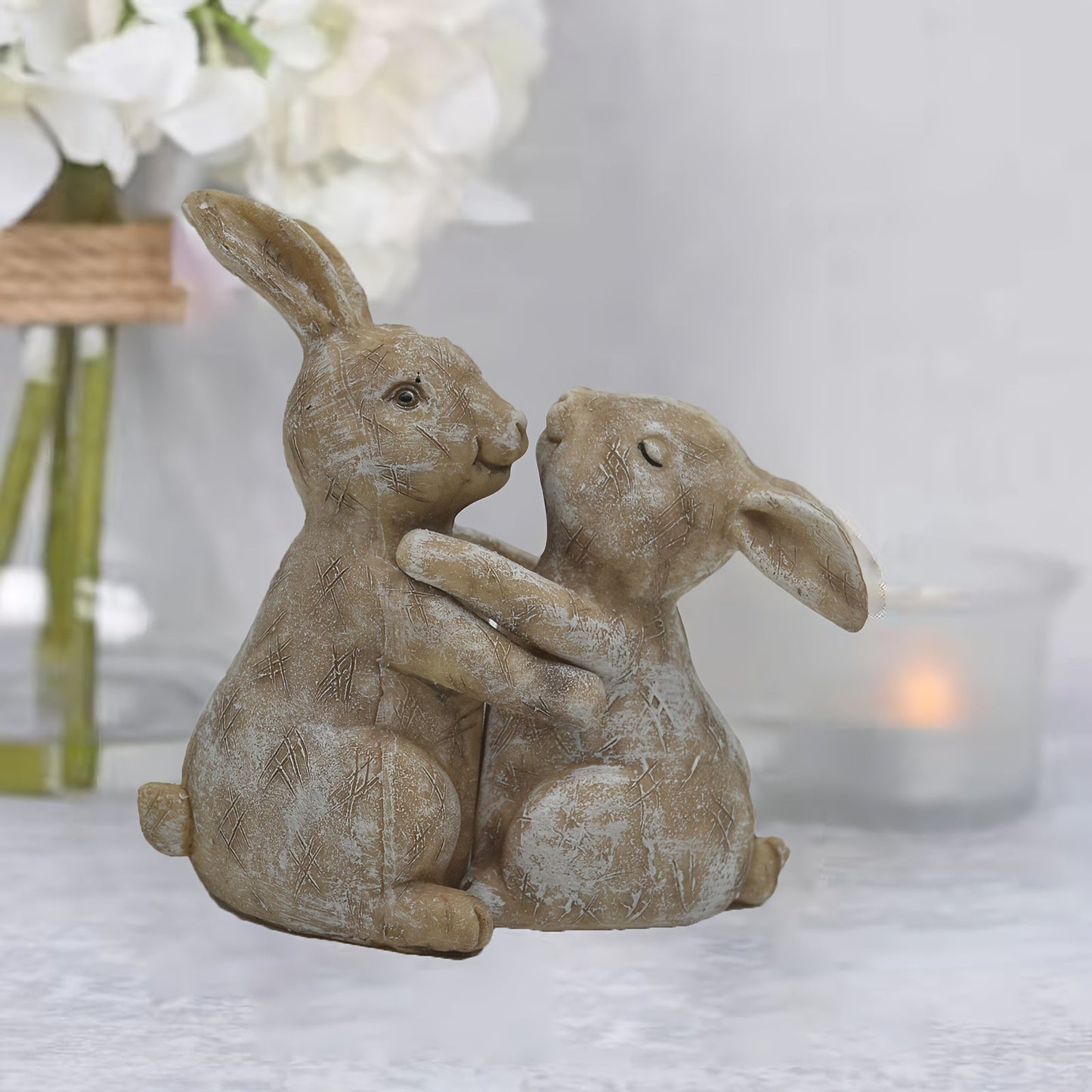 2pcs Charming Resin Rabbit Couple Figurines - VSQM