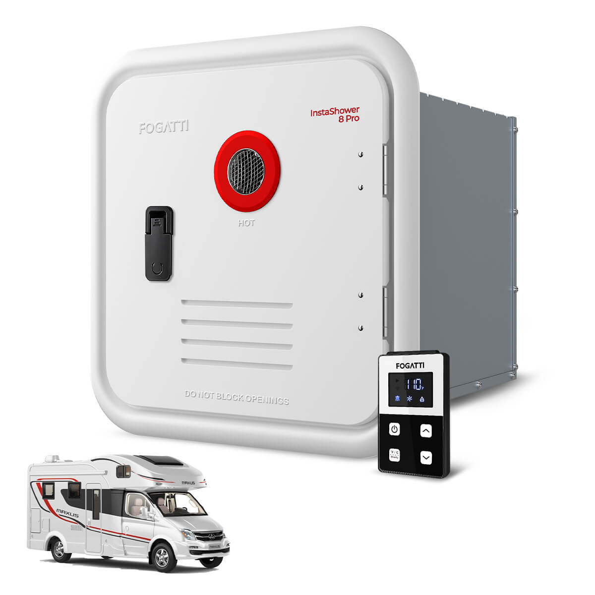 Fogatti InstaShower 8 Pro, 55,000 BTU RV Tankless Water Heater with Door & Mixing Tank
