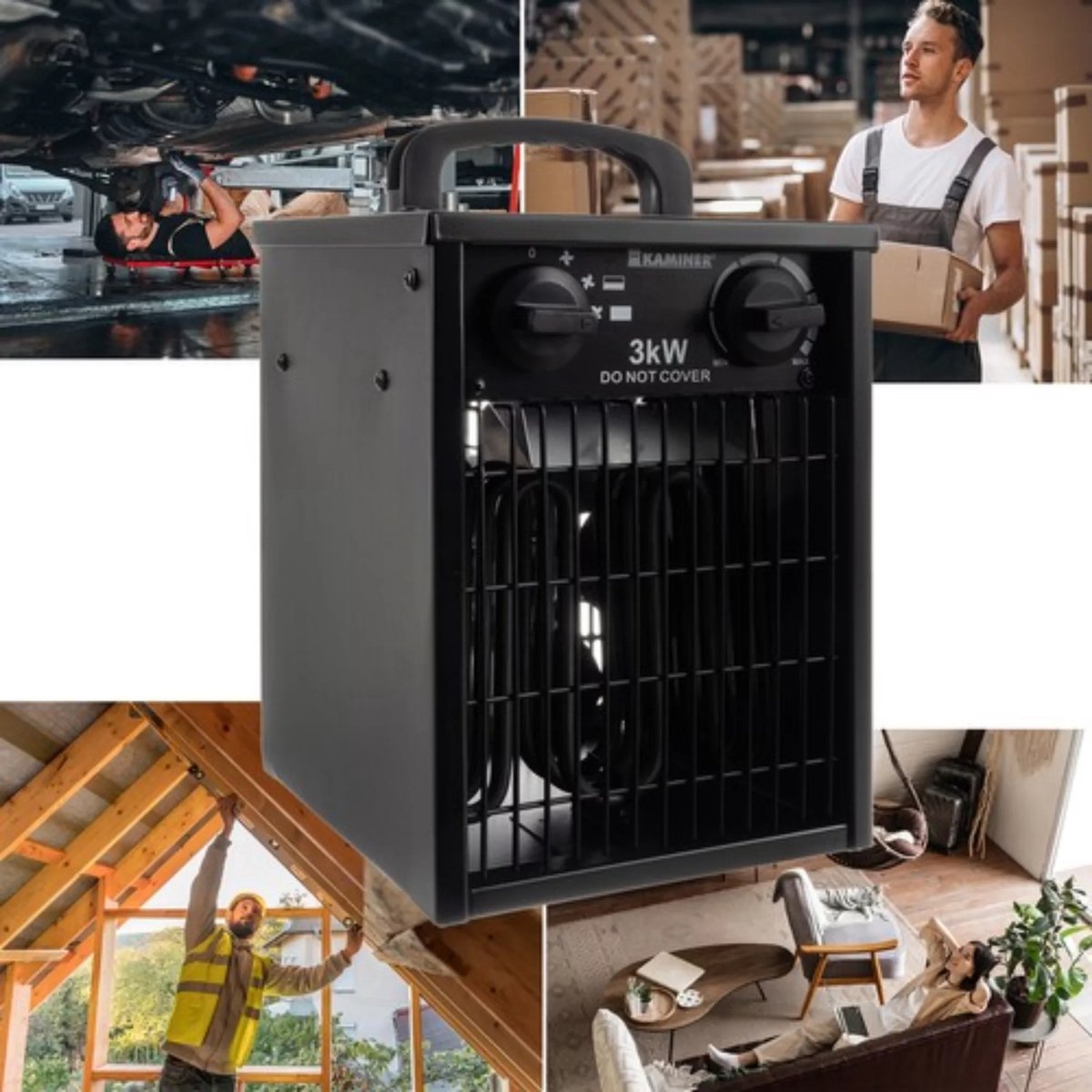 Kaminer Elektrische Heater 3kW - Krachtige Ventilatorkachel met Thermostaat en Oververhittingsbeveiliging