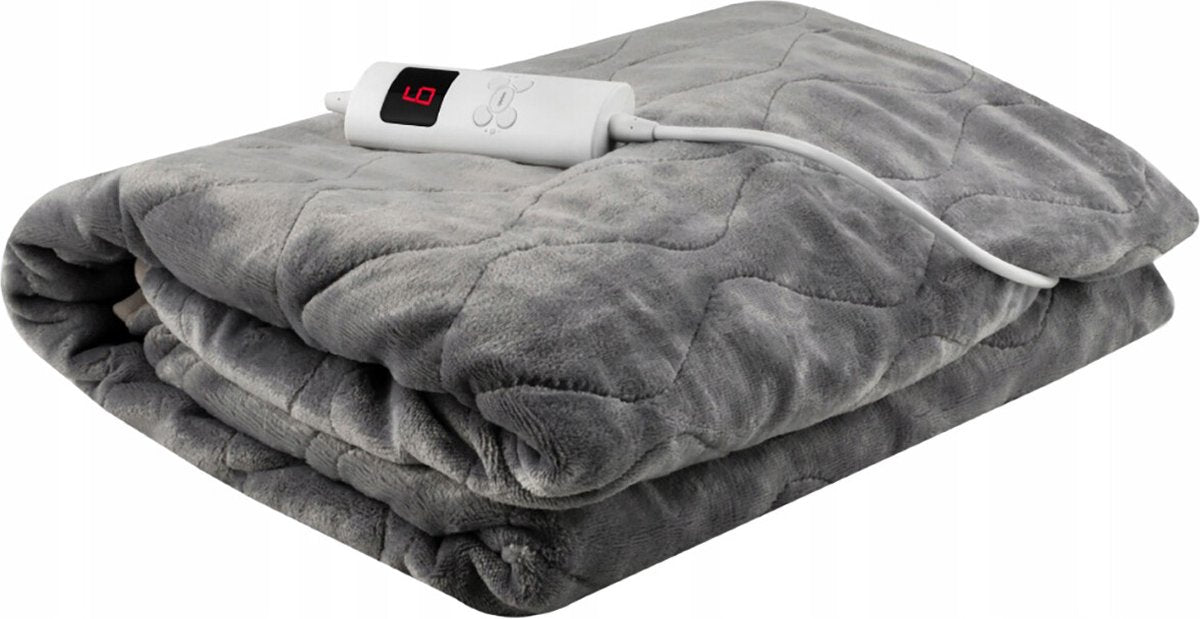 Elektrische Deken - Iso trade - Elektrische bovendeken - Warmte Deken - 2 Persoons - Timer - Grijs - 180x130cm