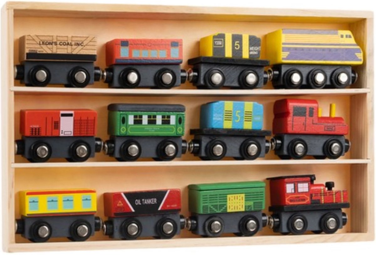 Houten Speelgoed trein - trein 12-delig - Kinderen Jongens Speelgoed - 33 x 20 x 3 cm Rood Multi