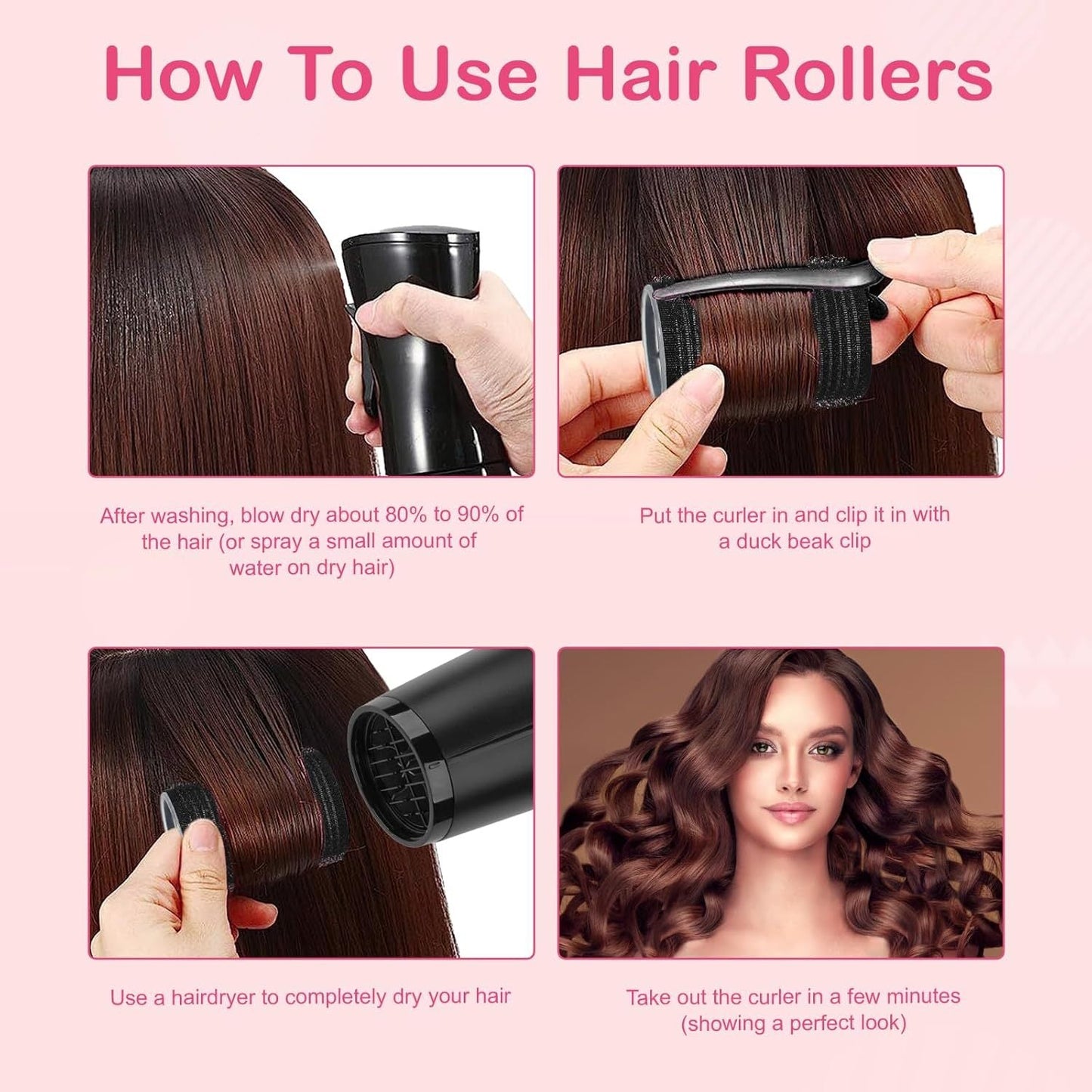24pcs Self Grip Hair Rollers Set with Folding Pocket Comb and Hairpins - SB2J
