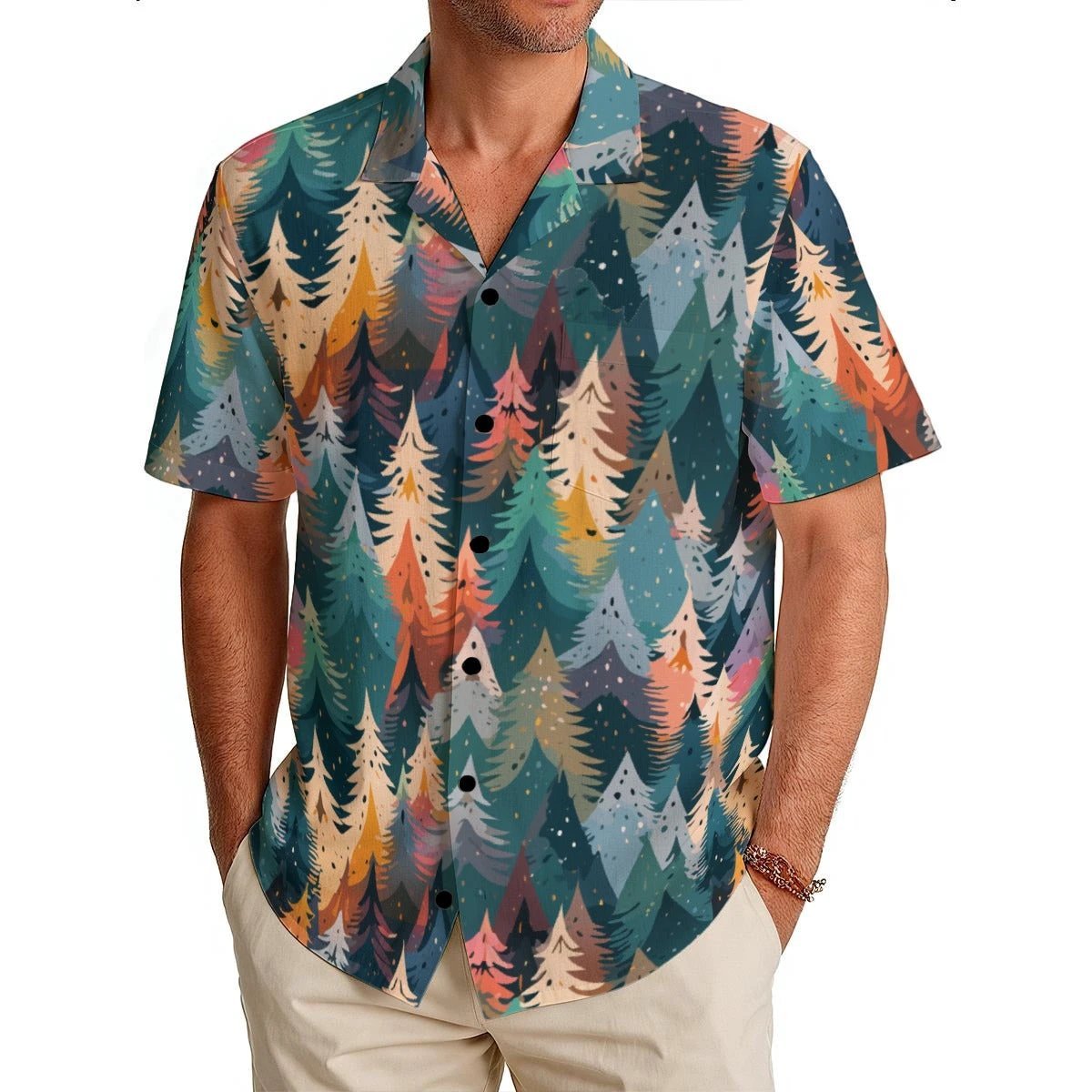 Evergreen AOP Hawaiian Shirt for Summer's Most Intentional Dresser — 150gsm Bamboo-Texture Polyester, Auto-Matched Stitch, Full-Bleed Resort Statement