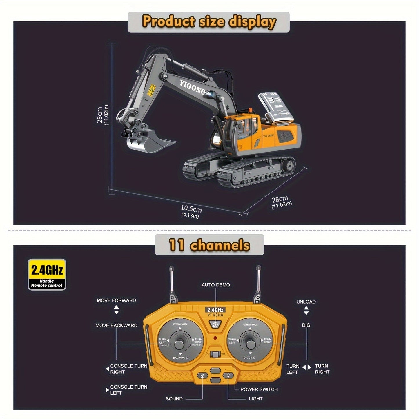 Youngsters' 11-Channel Yellow Remote Control Excavator Toy TJR9R5E