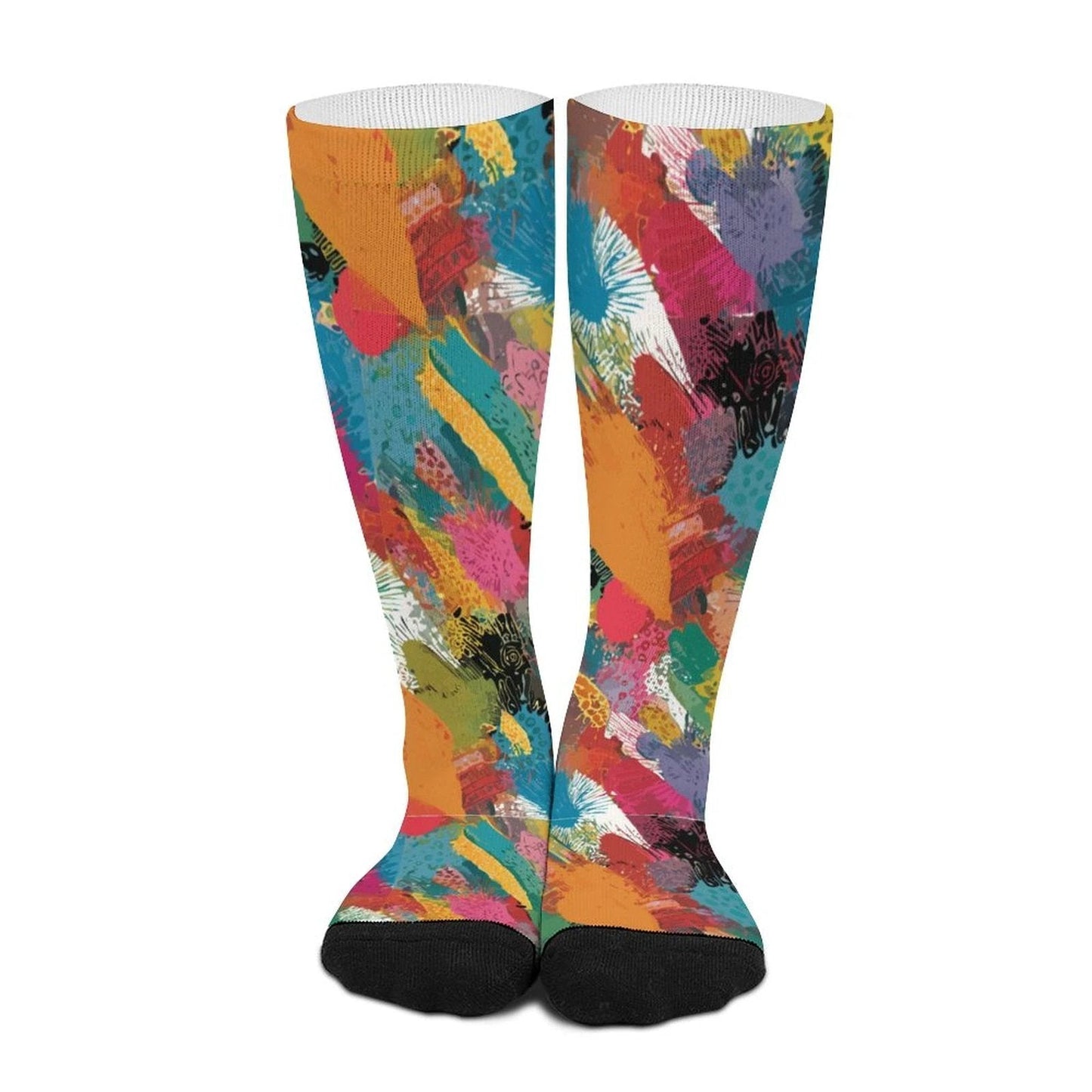 Painted Camo Striped Stockings — Multicolor Brush-Dab Knee Socks, Loud Sock Game