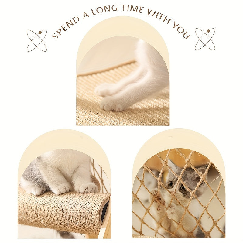 Wooden Cat Tower With Scratching Post - DJ2N