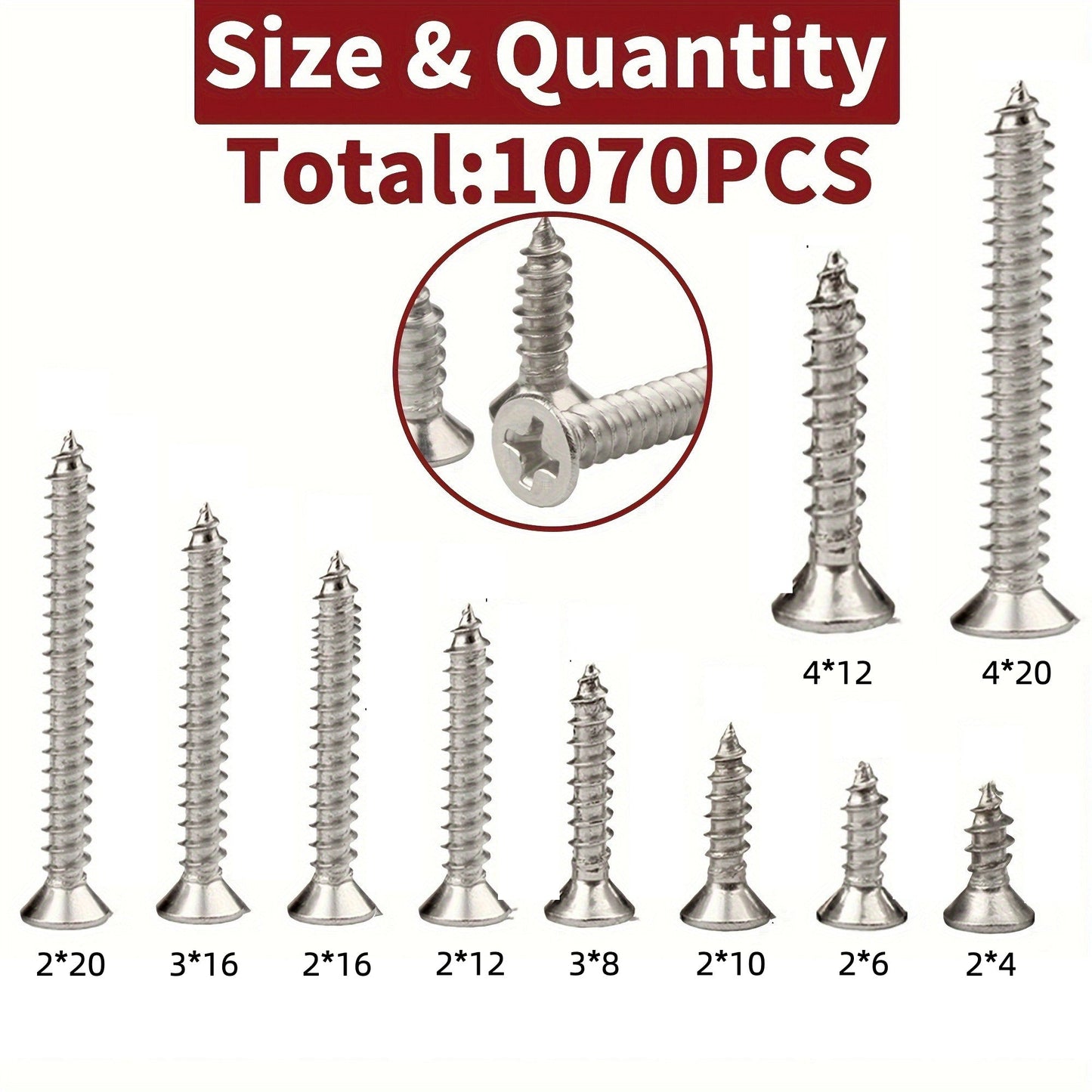 Wood Screw Set 1070pcs- HMT15SS