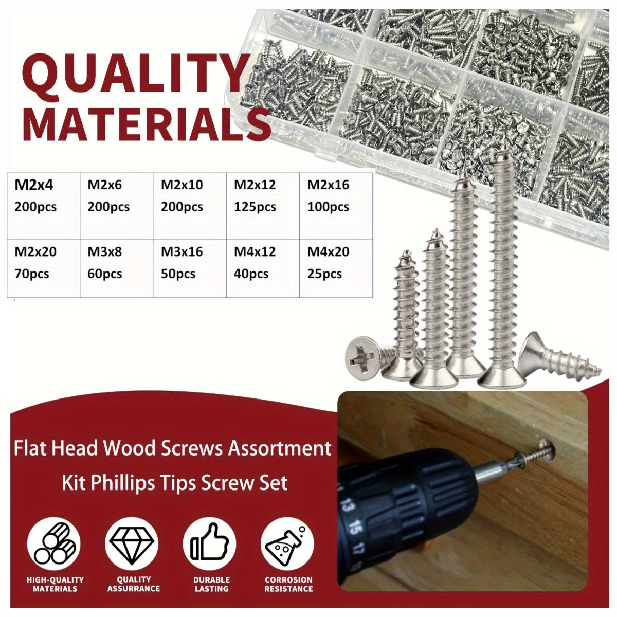Wood Screw Set 1070pcs- HMT15SS