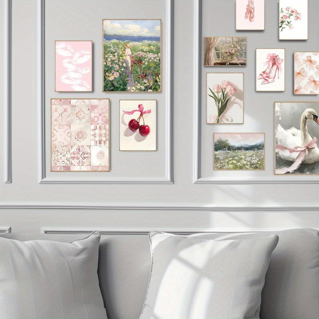 12pcs Pastel Pink Coquette Eclectic Posters - X2NL