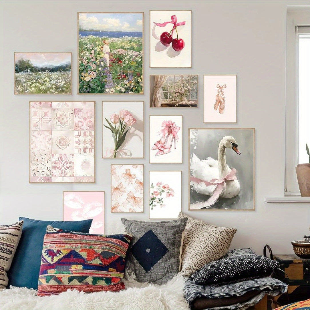 12pcs Pastel Pink Coquette Eclectic Posters - X2NL