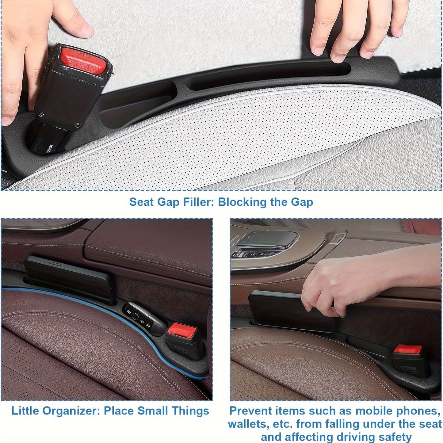 2pcs Silicone Car Seat Gap Organizer with Large Storage TJR9T3X