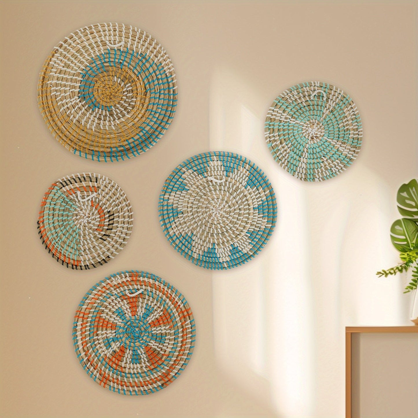 5pcs Bohemian Handcrafted Wooden Woven Wall Basket Set - S1ML