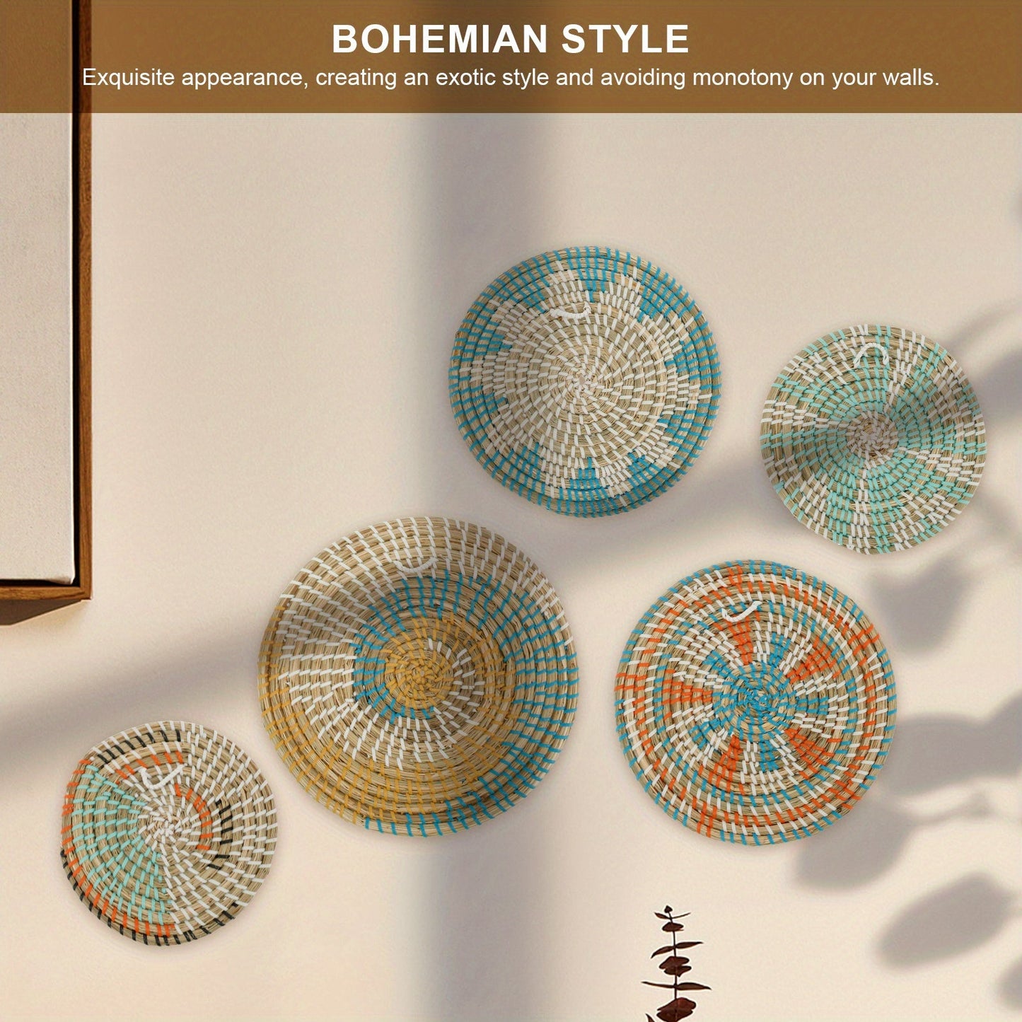 5pcs Bohemian Handcrafted Wooden Woven Wall Basket Set - S1ML