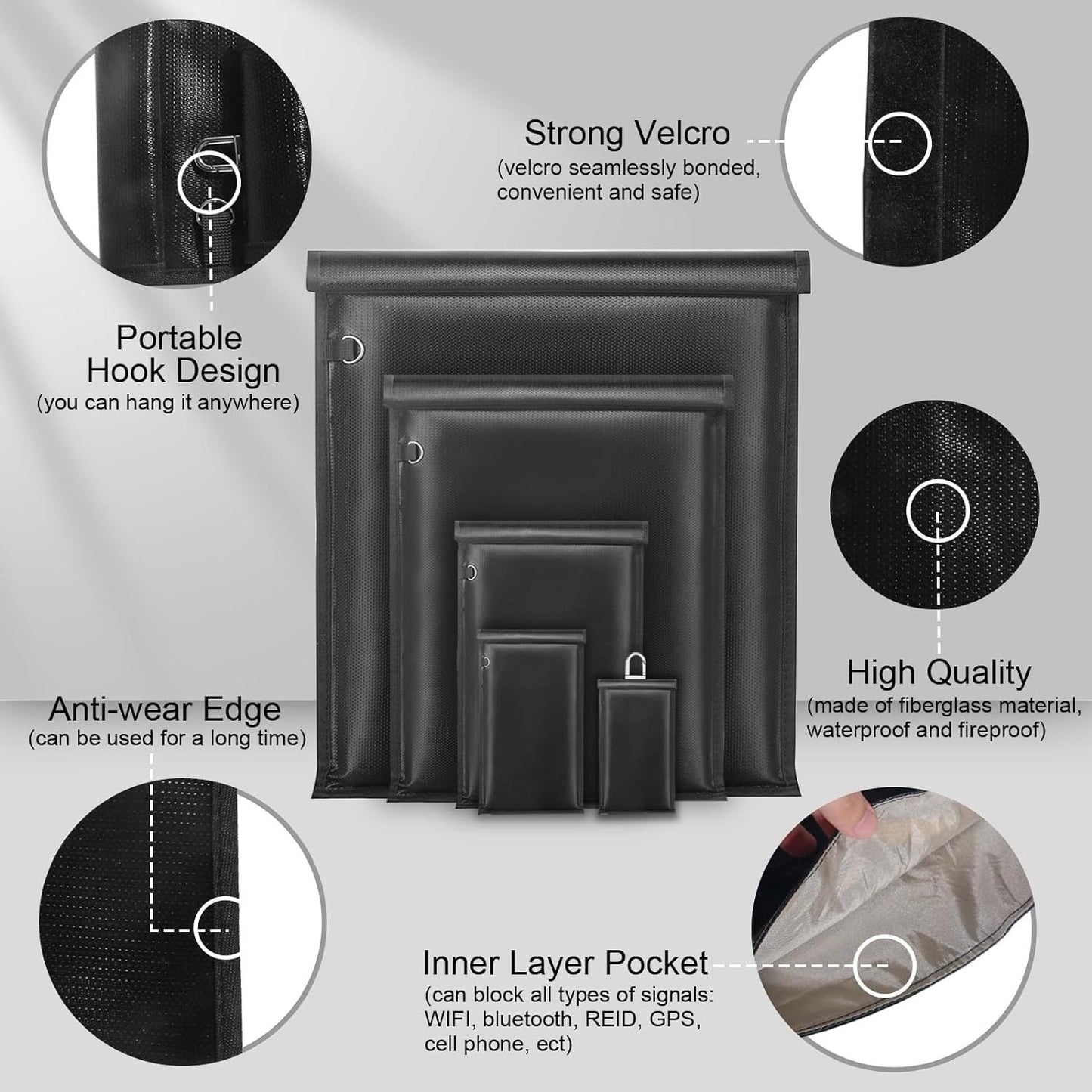 5Pack Faraday Cages Fireproof  Waterproof RFID Blockers-MOZK