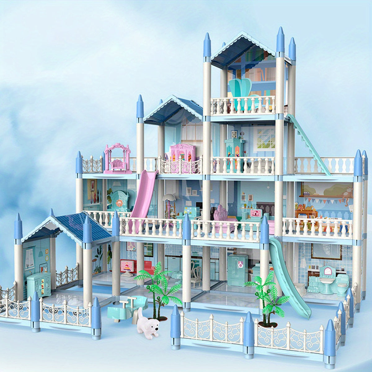 4-Story 14-Room DIY Princess Castle Dollhouse - TJR2Q9K