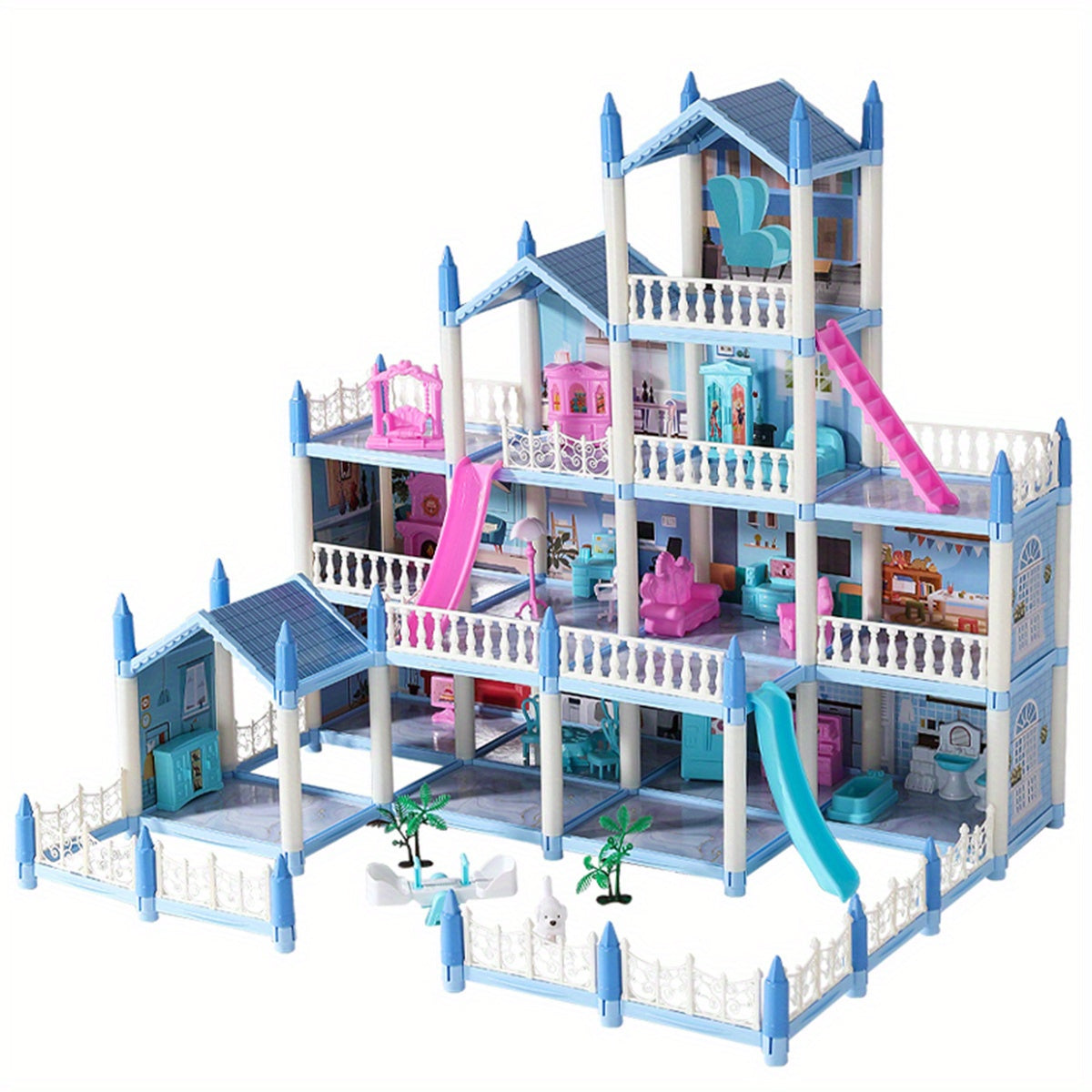 4-Story 14-Room DIY Princess Castle Dollhouse - TJR2Q9K