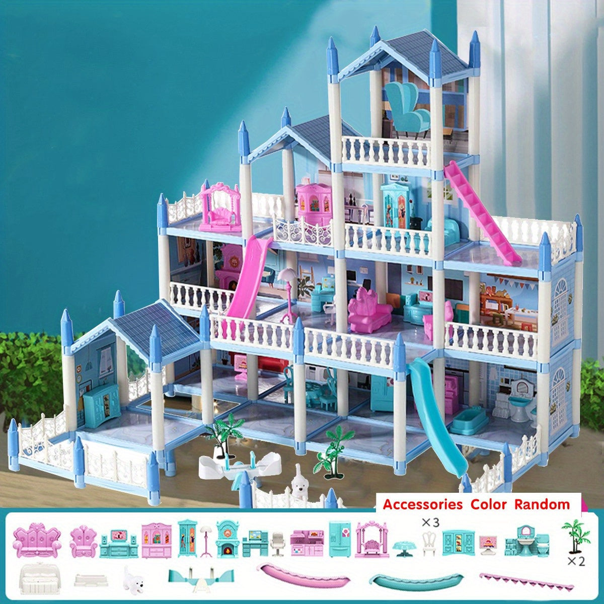 4-Story 14-Room DIY Princess Castle Dollhouse - TJR2Q9K