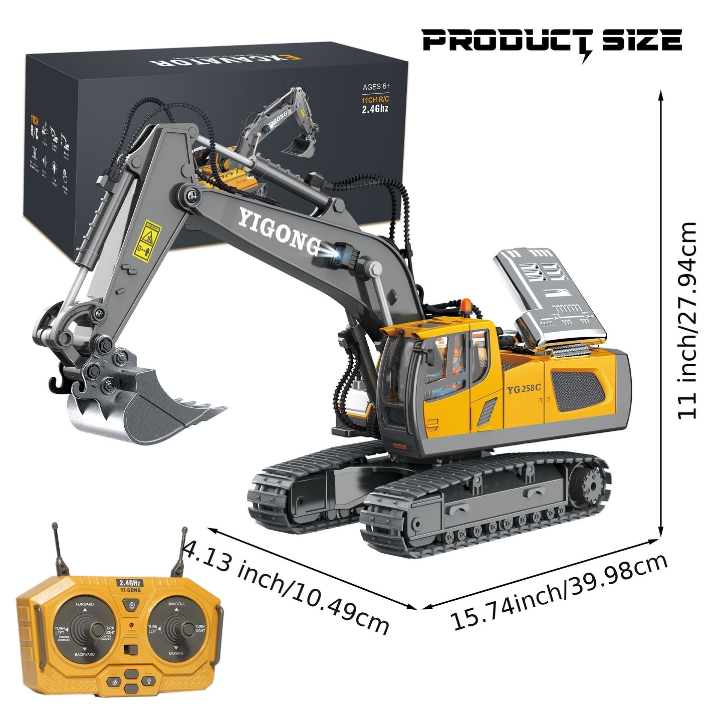 Youngsters' 11-Channel Yellow Remote Control Excavator Toy TJR9R5E