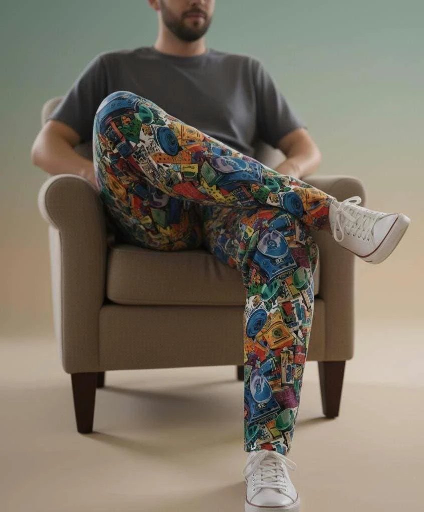 Nostalgia-Core Pajama Pants for 90s Music Lovers — Mixtape AOP Lounge Bottoms, Retro Cassette Print Sleepwear, Vintage Vibes Loungewear