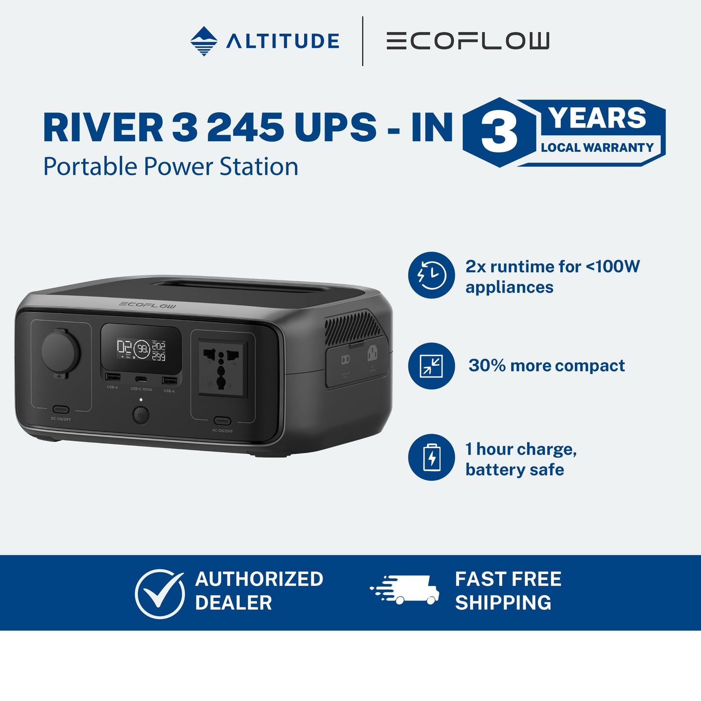 Ecoflow River 3 245 UPS Power Station Portable Lightweight Compact Fast Charging Power Supply 220V High Powered Energy Storage Battery Camping Outdoor Travel Eco Flow