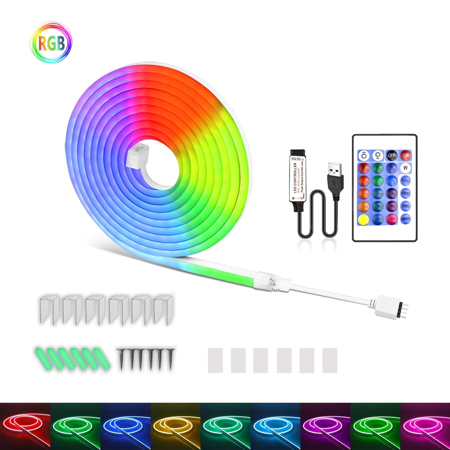 5m RGB LED Neon Light Strip with USB  Remote-EUAD