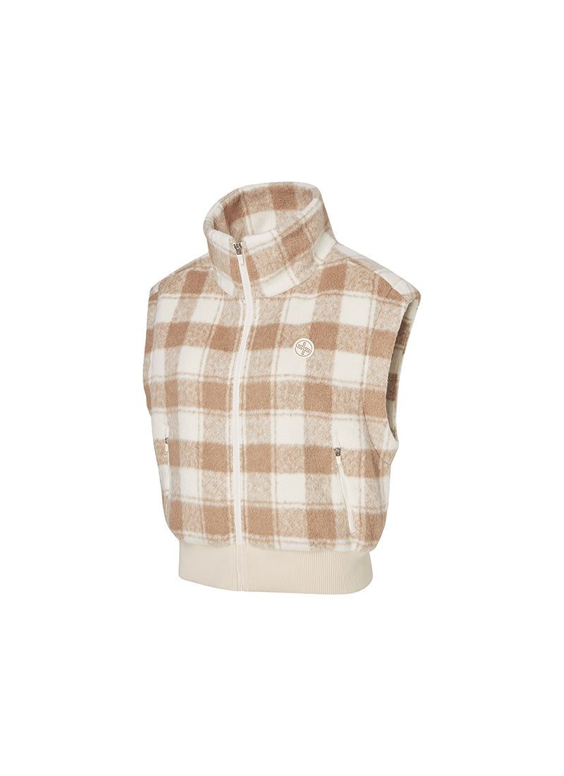 Wool-Like Check Zip-Up Vest