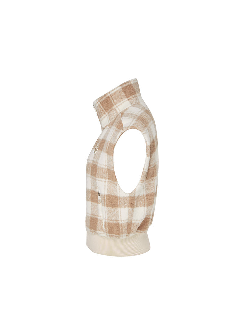 Wool-Like Check Zip-Up Vest
