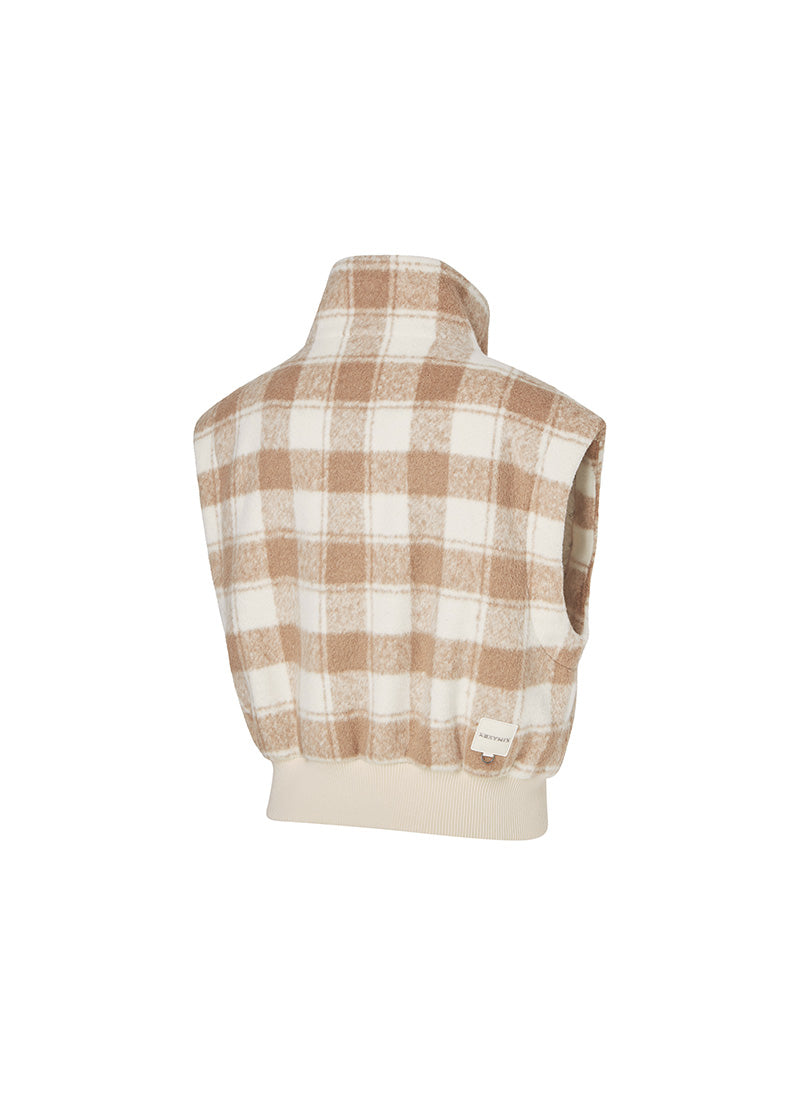 Wool-Like Check Zip-Up Vest