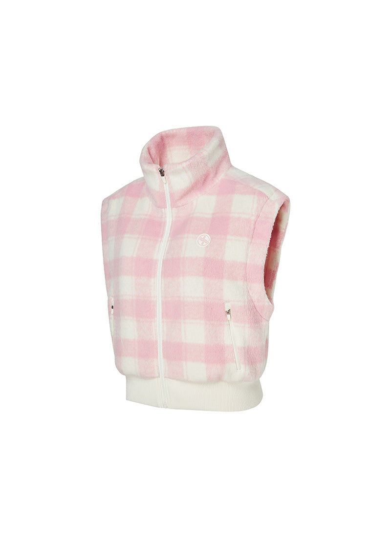 Wool-Like Check Zip-Up Vest