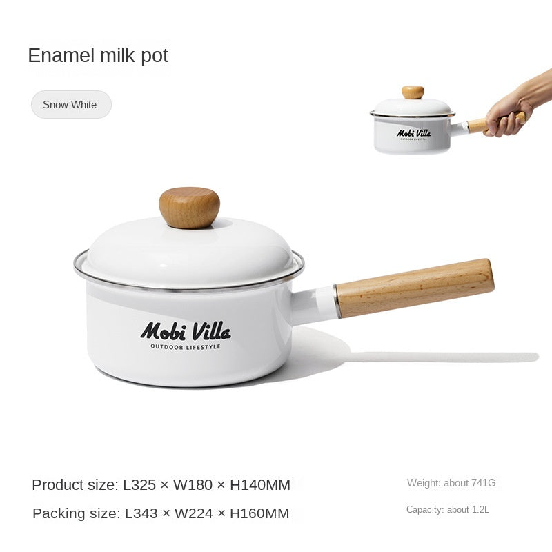Mobi Garden Enamel Milk Pot Portable Lightweight Glazed Saucepan Small Soup Pot Outdoor Camping Cooking Utensil Kitchenware Food Grade Stainless Steel