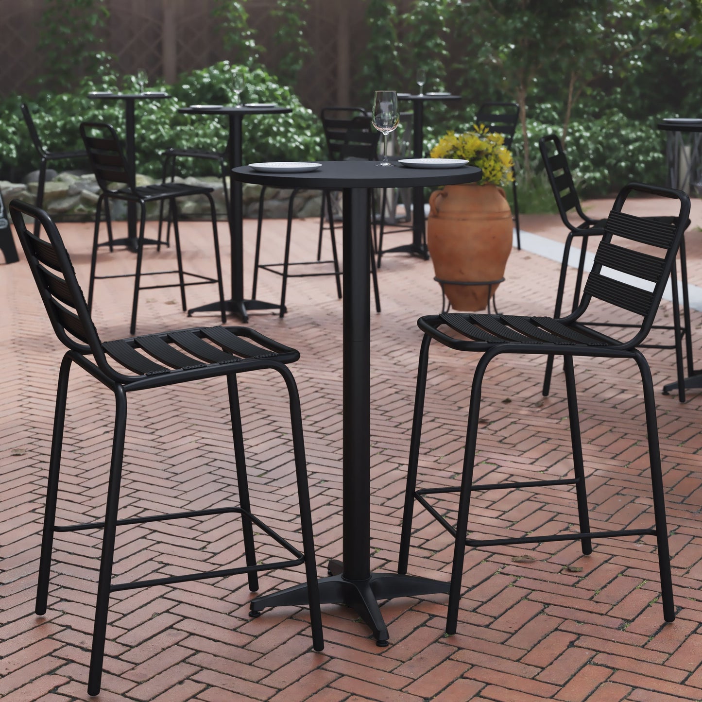 23.25" Round Aluminum Indoor-Outdoor Bar Height Table with Flip-Up Table