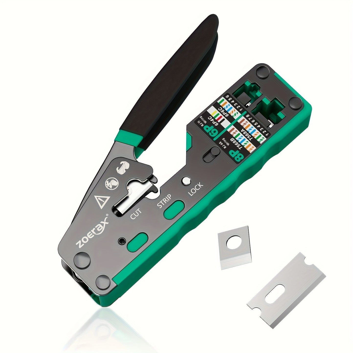 RJ45 Crimp Tool, Pass-Through Cutter for Ethernet TJR2V7L