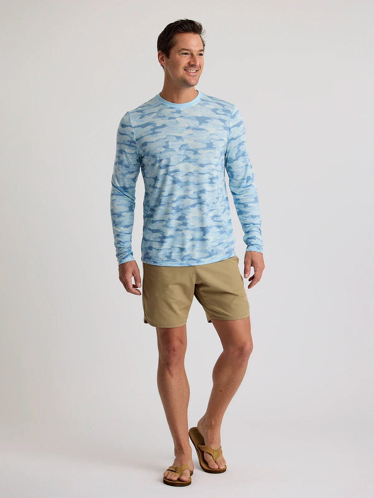 Men's Bamboo Lightweight Long Sleeve - Seasmoke Camo Surf Blue