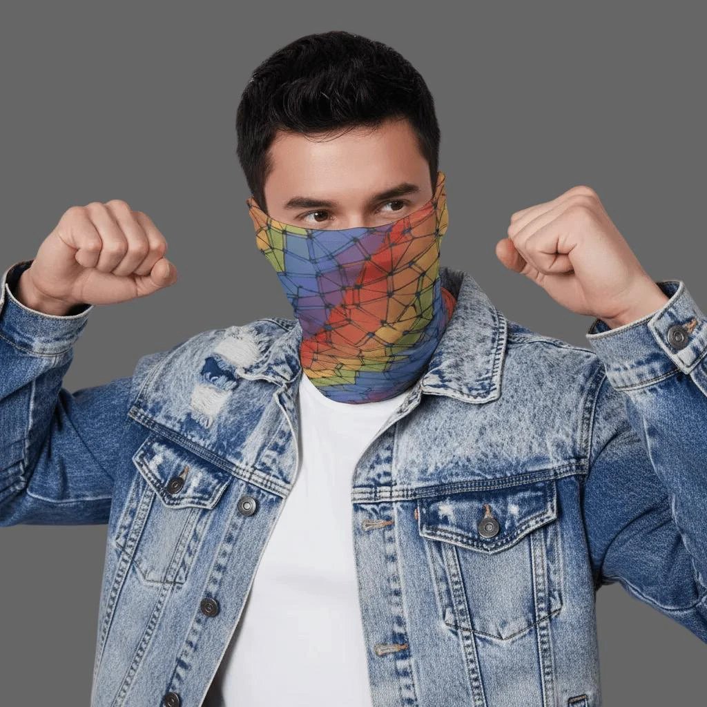 Trippy Vibrational Neck Gaiter - Psychedelic Dust Mask for Burning Man, Snowboarding & Festival Protection