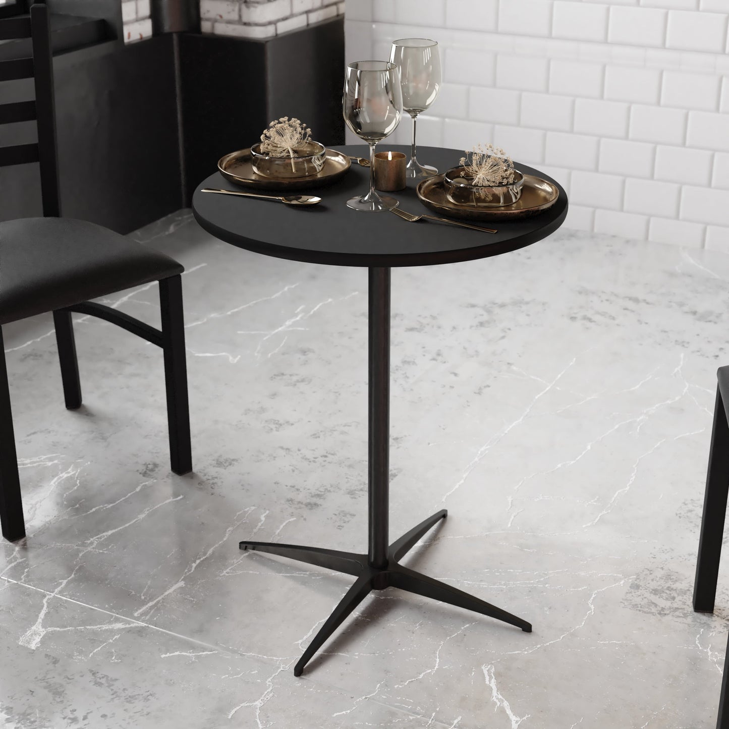 24'' Round Wood Cocktail Table with 30'' and 42'' Columns