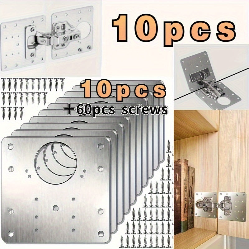 10pcs Kitchen Cabinet Door Hinge Repair Plates, Steel TJR5M9D