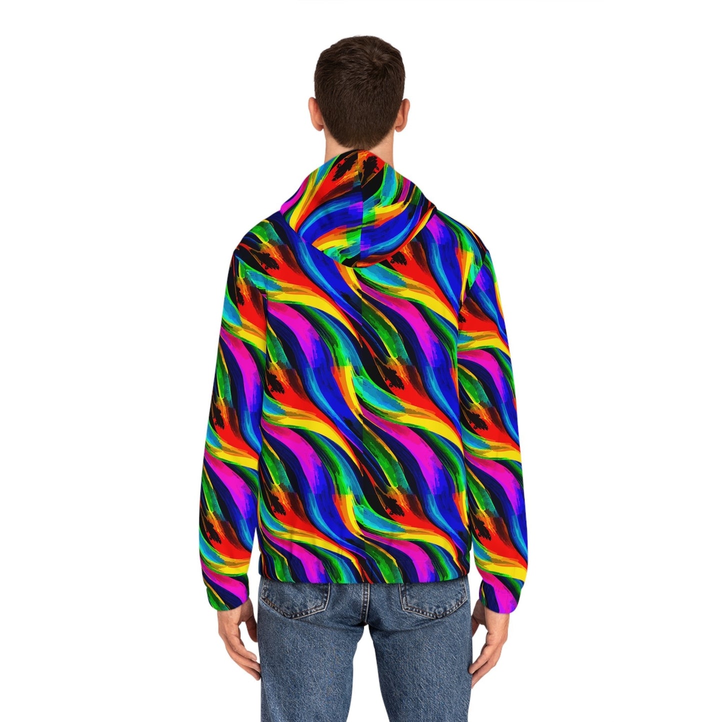 Vibrant Abstract AOP Full-Zip Hoodie – Gold Zipper, Black & White