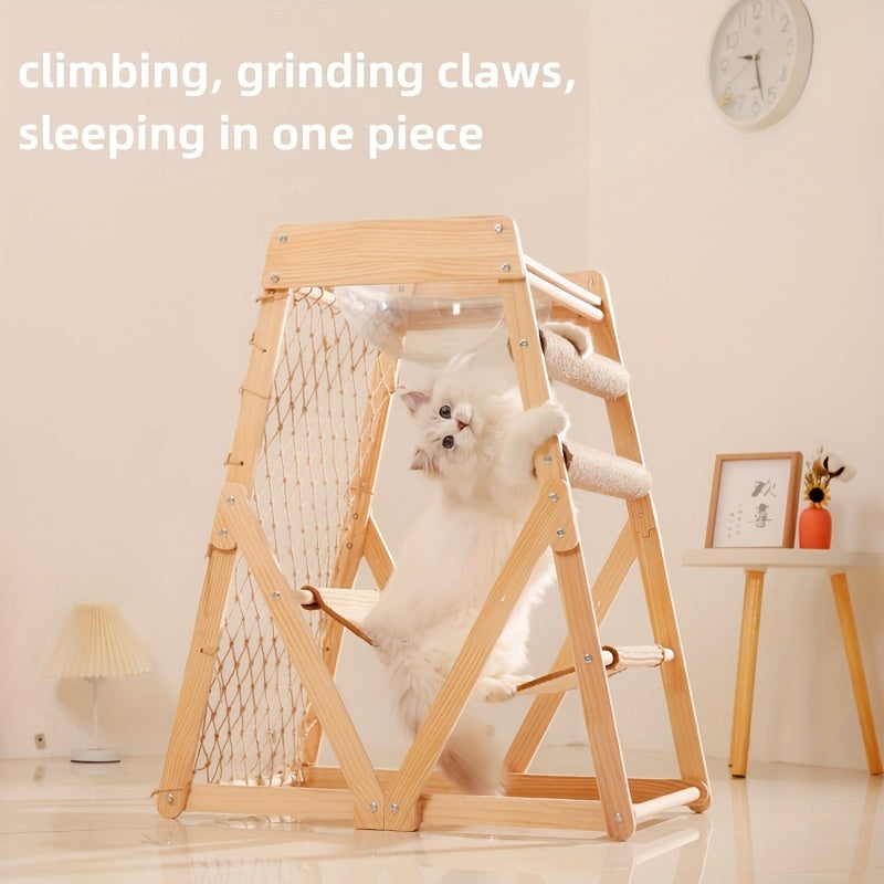Wooden Cat Tower With Scratching Post - DJ2N