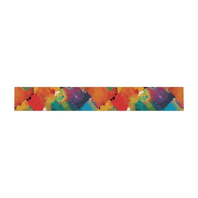 Color Riot Abstract Table Runner — Warm Rainbow Paint Collage Woven Twill, Maximalist Dining Decor