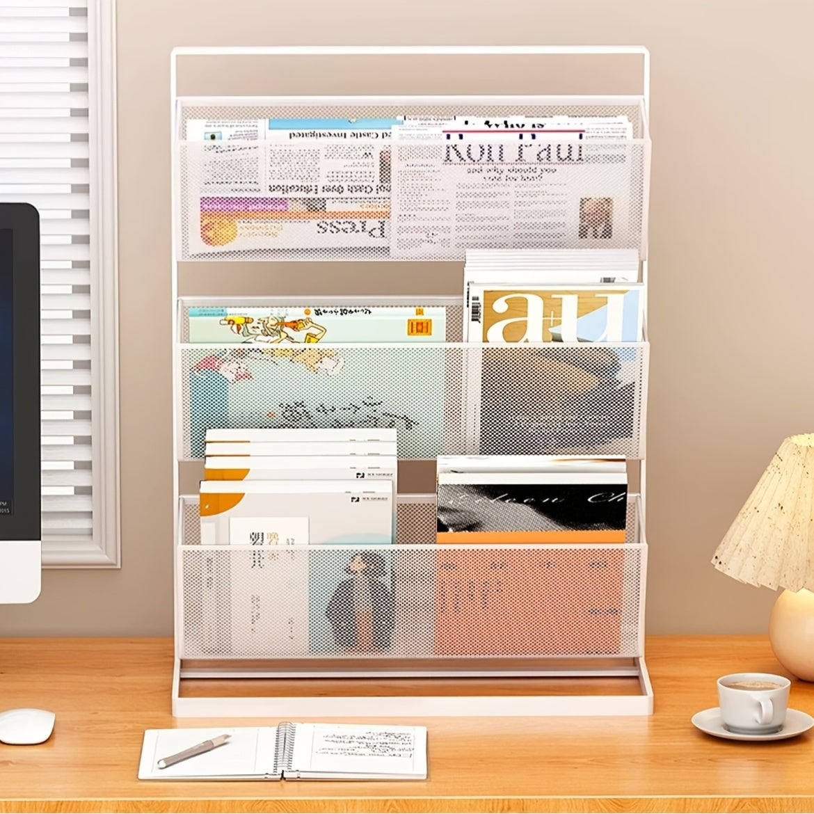 3-Tier White Metal Storage Rack for Office Supplies - F2IJ