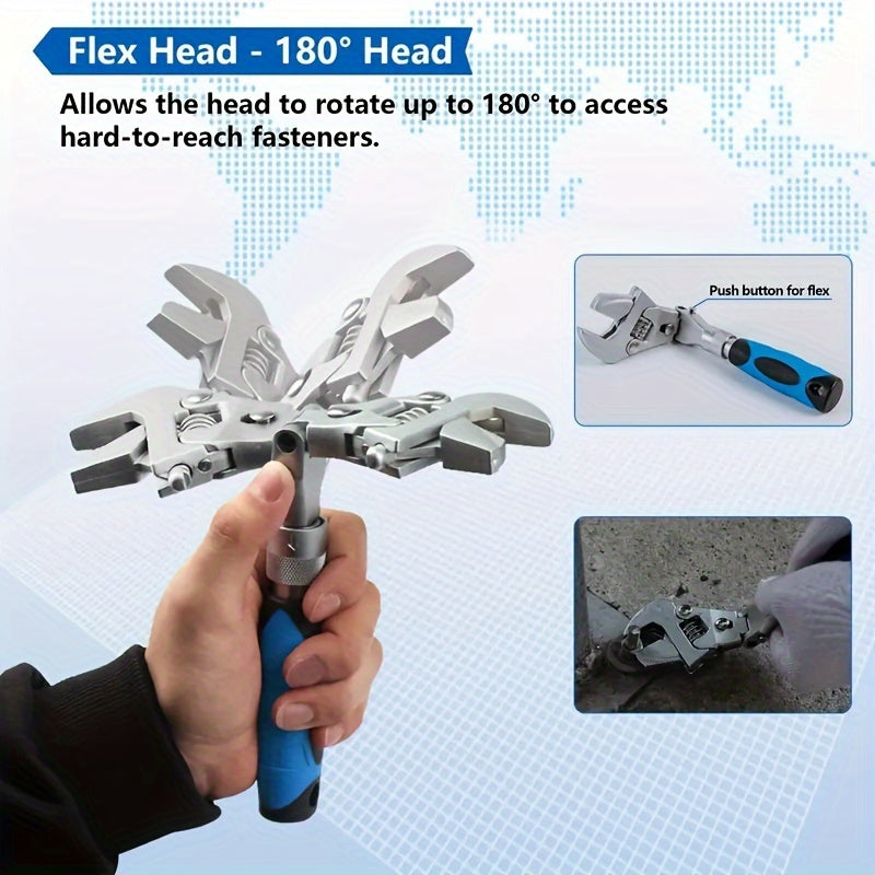 5-in-1 Adjustable Ratcheting Wrench Set, 180° Folding TJR6L3P