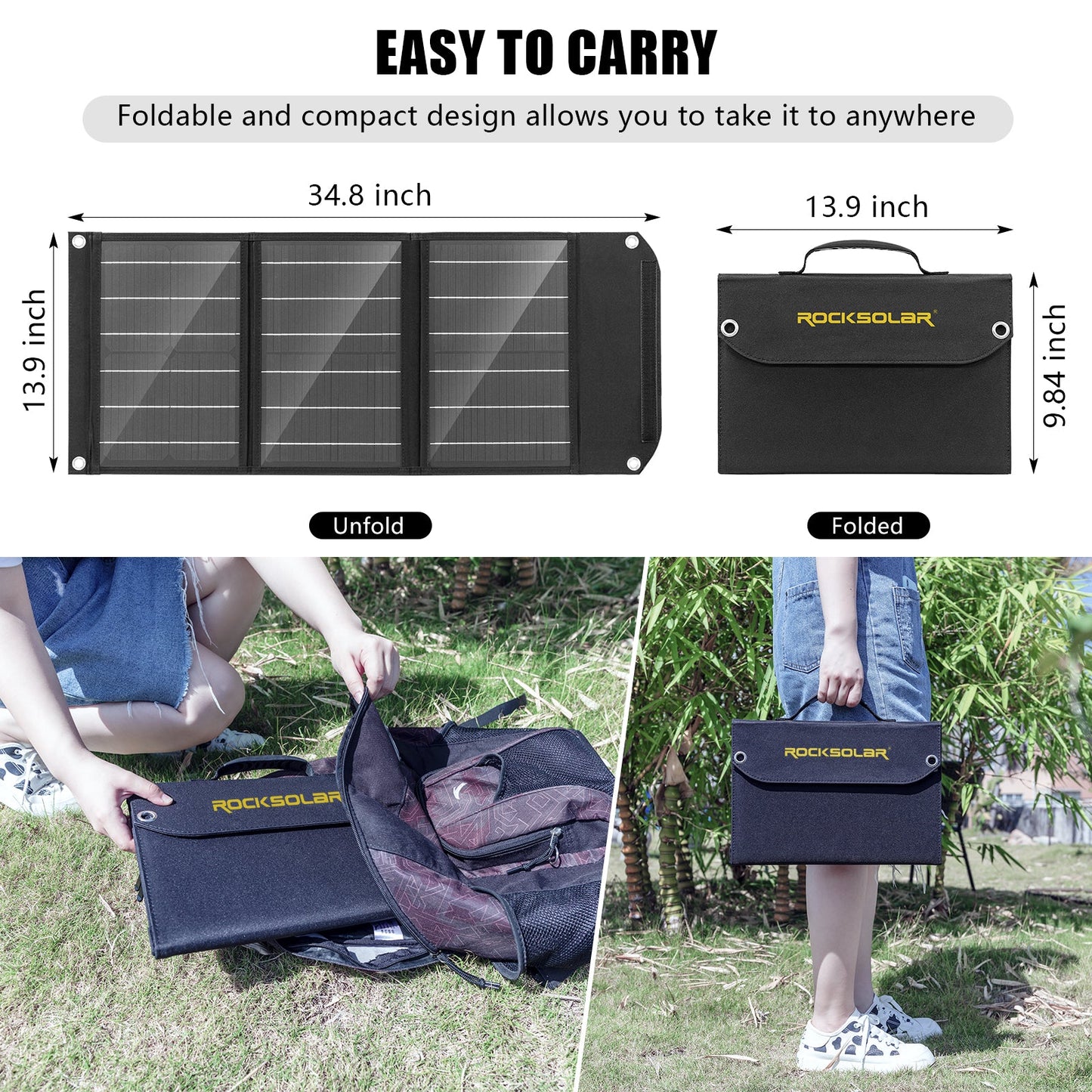 ROCKSOLAR 30W 12V Foldable Solar Panel Portable USB Solar Battery Charger