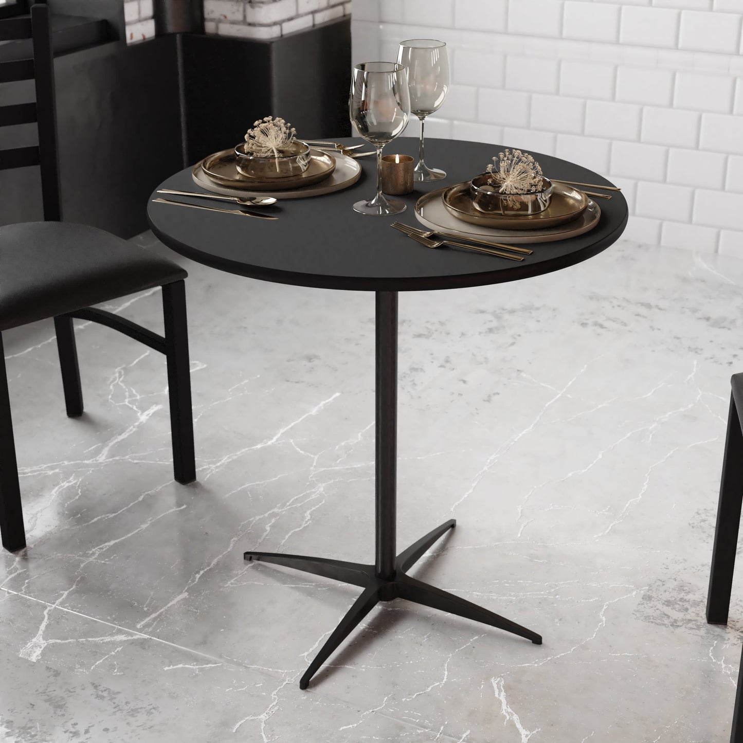 30'' Round Wood Cocktail Table with 30'' and 42'' Columns